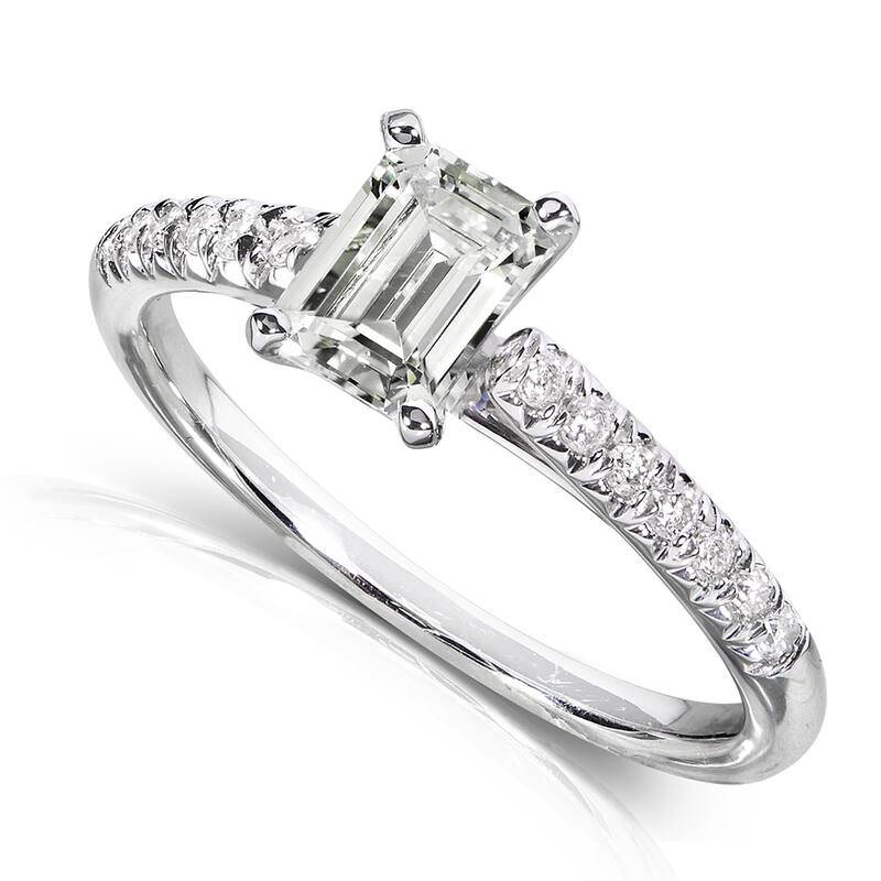 Annello by Kobelli 14k White Gold Emerald-cut Moissanite and 1/6 ct TDW Diamond Engagement Ring