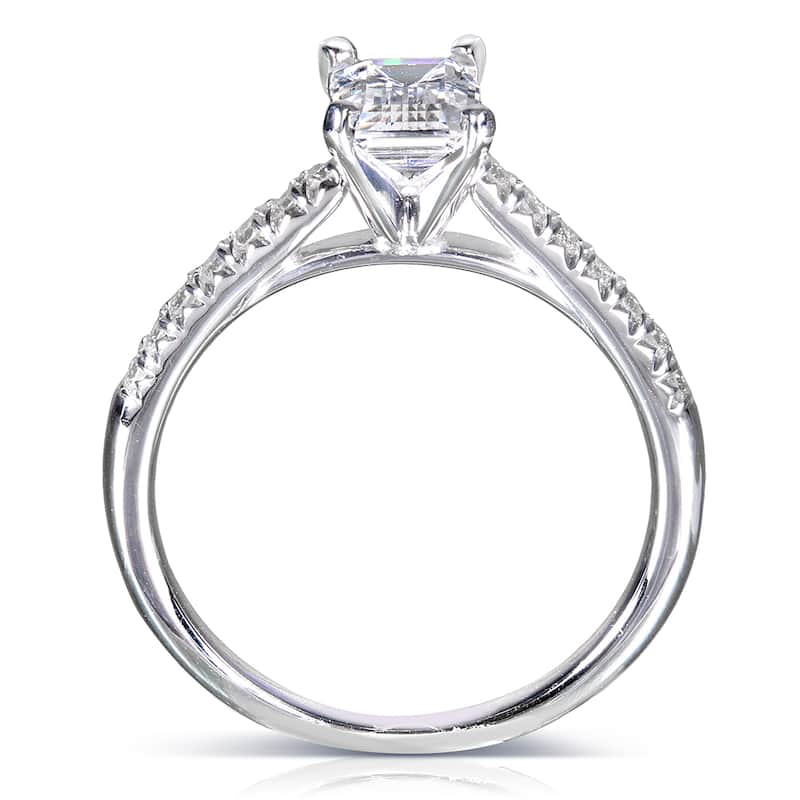 Annello by Kobelli 14k White Gold Emerald-cut Moissanite and 1/6 ct TDW Diamond Engagement Ring