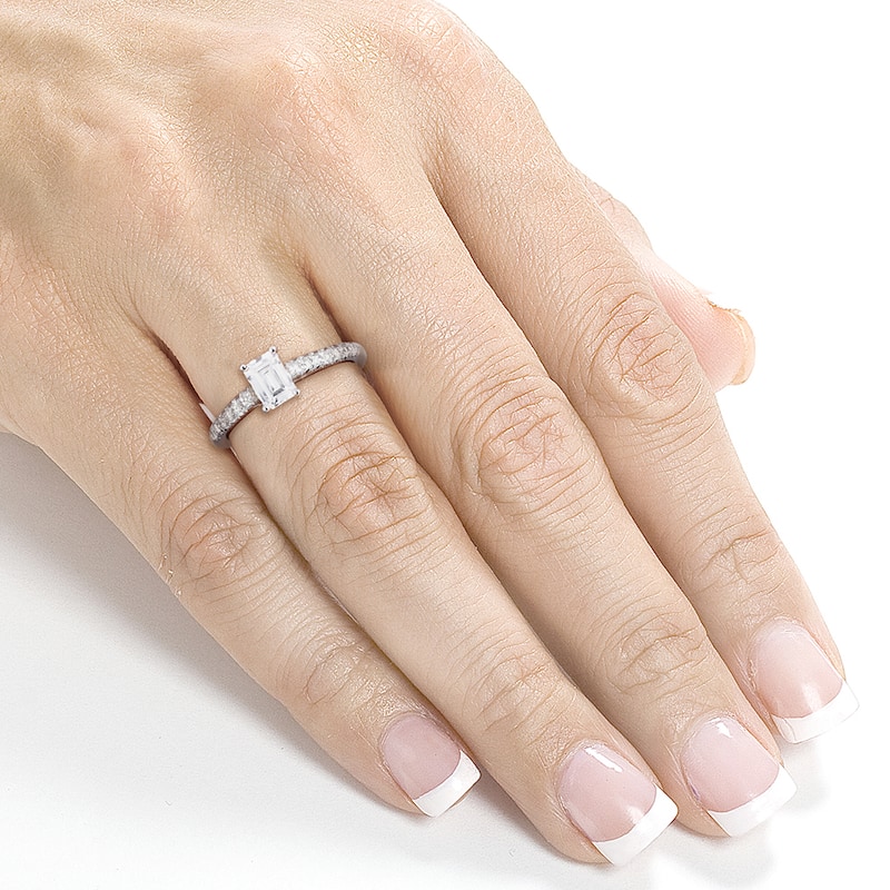 Annello by Kobelli 14k White Gold Emerald-cut Moissanite and 1/6 ct TDW Diamond Engagement Ring