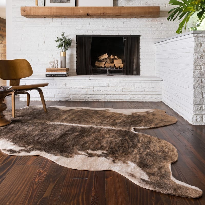 Alexander Home Brown Faux Cowhide Area Rug