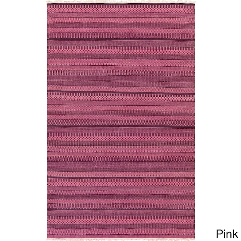 Hand-woven Tessa Stripe Wool Area Rug - 8' x 10' - Pink