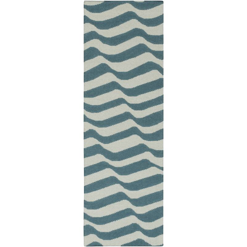 Hand-Woven Kirsten Stripe Wool Area Rug - 2'6" x 8' Runner - Blue