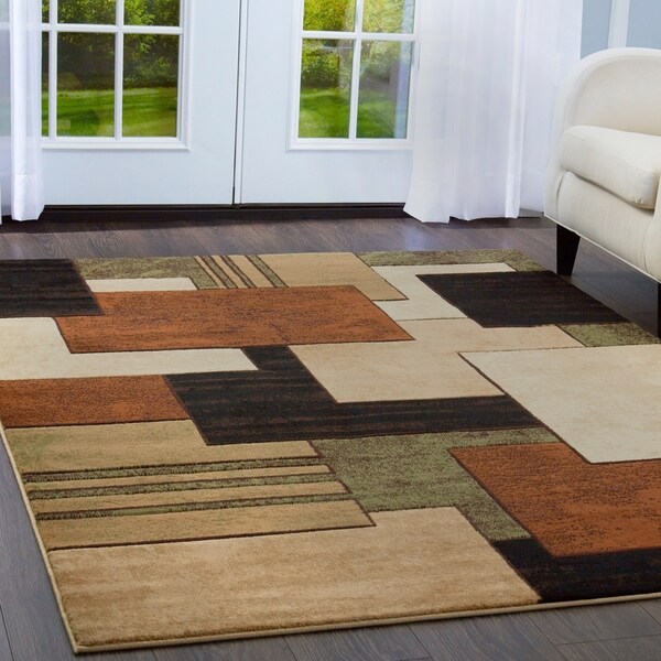 Home Dynamix Tribeca Collection Contemporary Brown-Green Area Rug (7'10 X 10'6)
