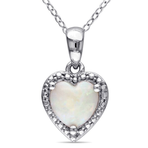 Shop Miadora Sterling Silver Opal Heart Necklace - Free Shipping Today ...