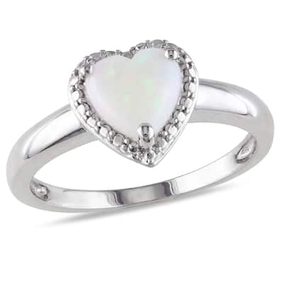 Miadora Sterling Silver Opal Heart Ring