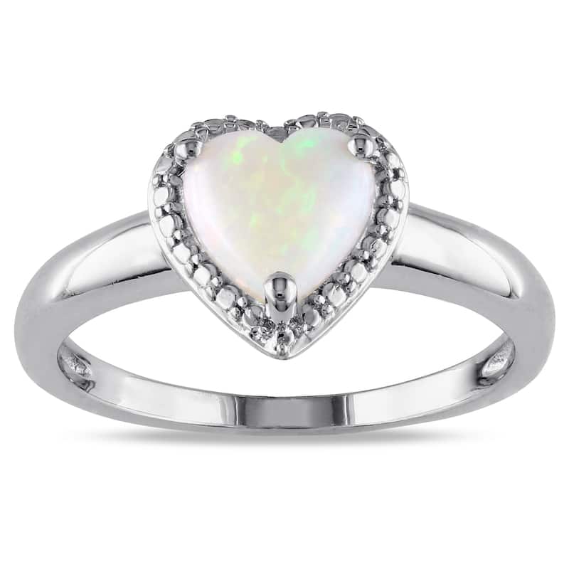 Miadora Sterling Silver Opal Heart Ring