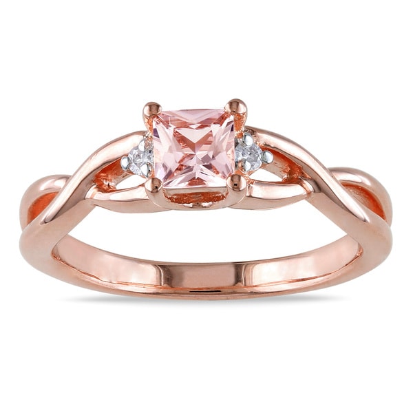 Miadora Rose Goldplated Silver Morganite and 1/10ct TDW Diamond Ring