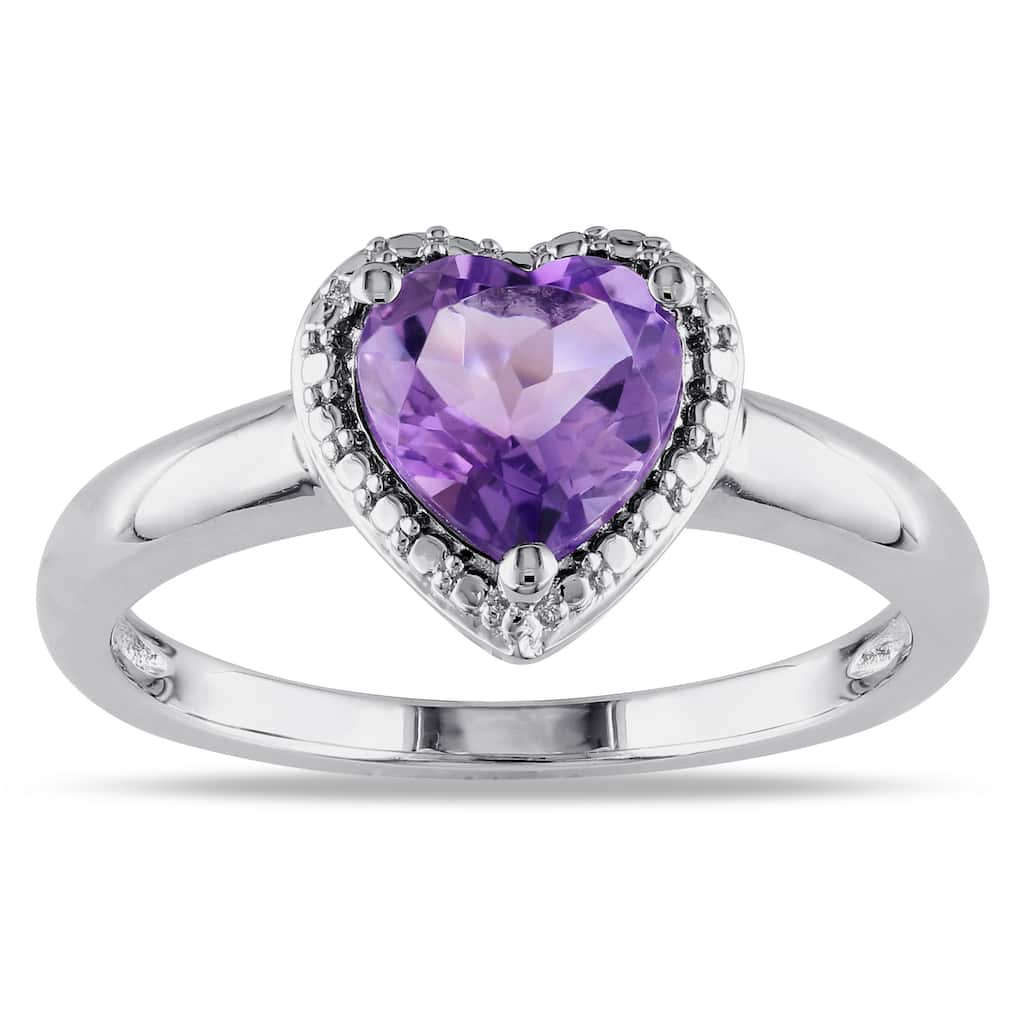 Miadora Sterling Silver Amethyst Heart Ring
