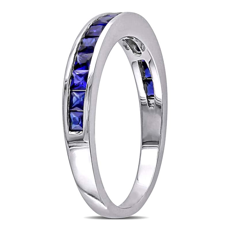Miadora Sterling Silver Created Blue Sapphire Eternity Ring