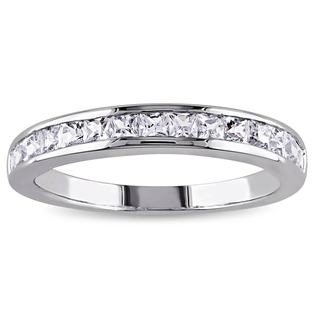 Miadora Sterling Silver Created White Sapphire Eternity Ring