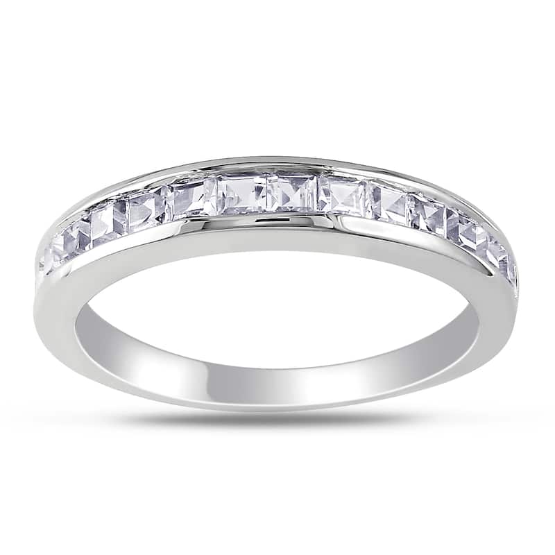 Miadora Sterling Silver Created White Sapphire Eternity Ring