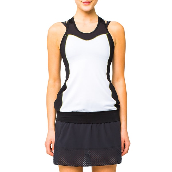 Lija Womens Run Racer White and Black Tank Top