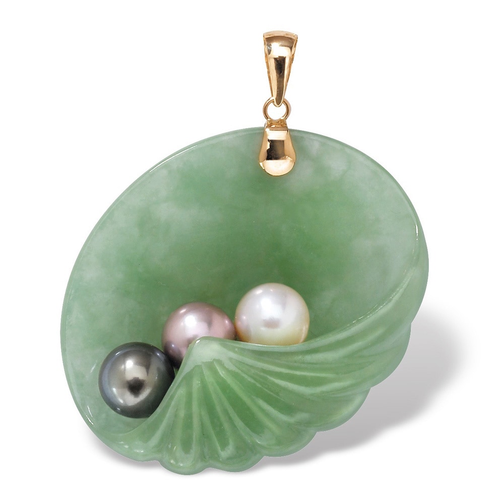 Jade And Pearl Shell Pendant In 14k Gold Naturalist