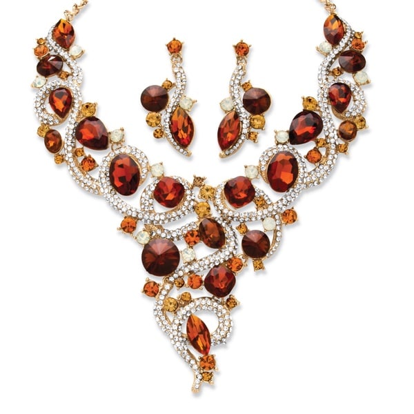 Gold Tone Crystal and Lucite Necklace and Earrings Set