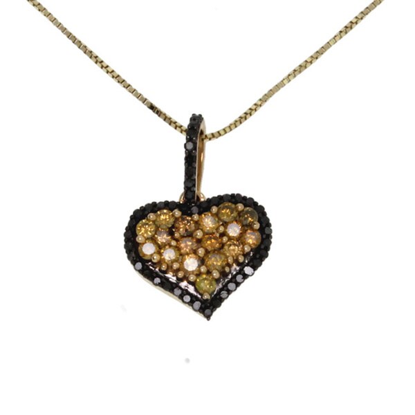10k Yellow Gold 1/2ct TDW Yellow and Black Diamond Heart Necklace (I2