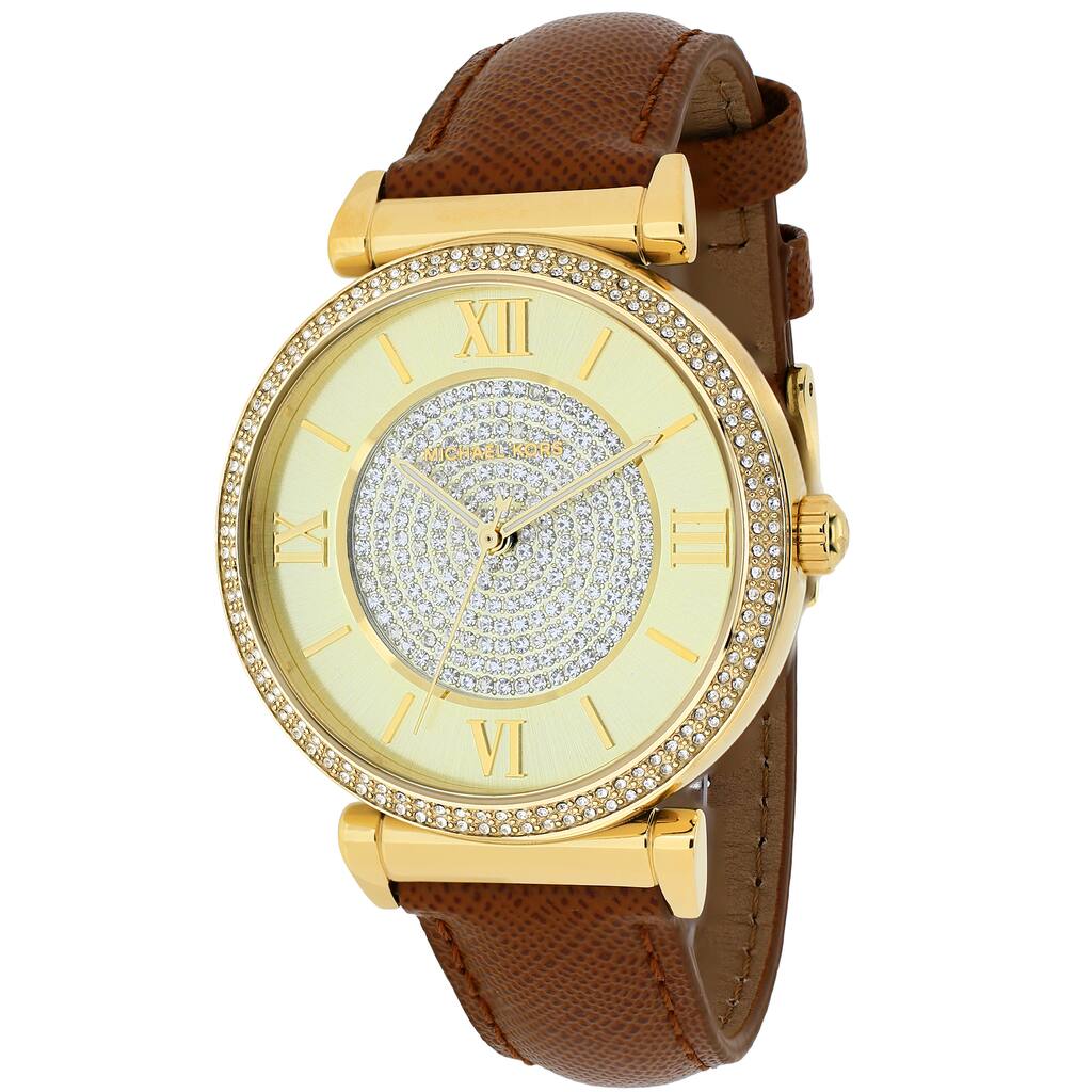 Michael Kors Women's MK2375 Catlin Champagne Crystal Pave Dial Leather Watch