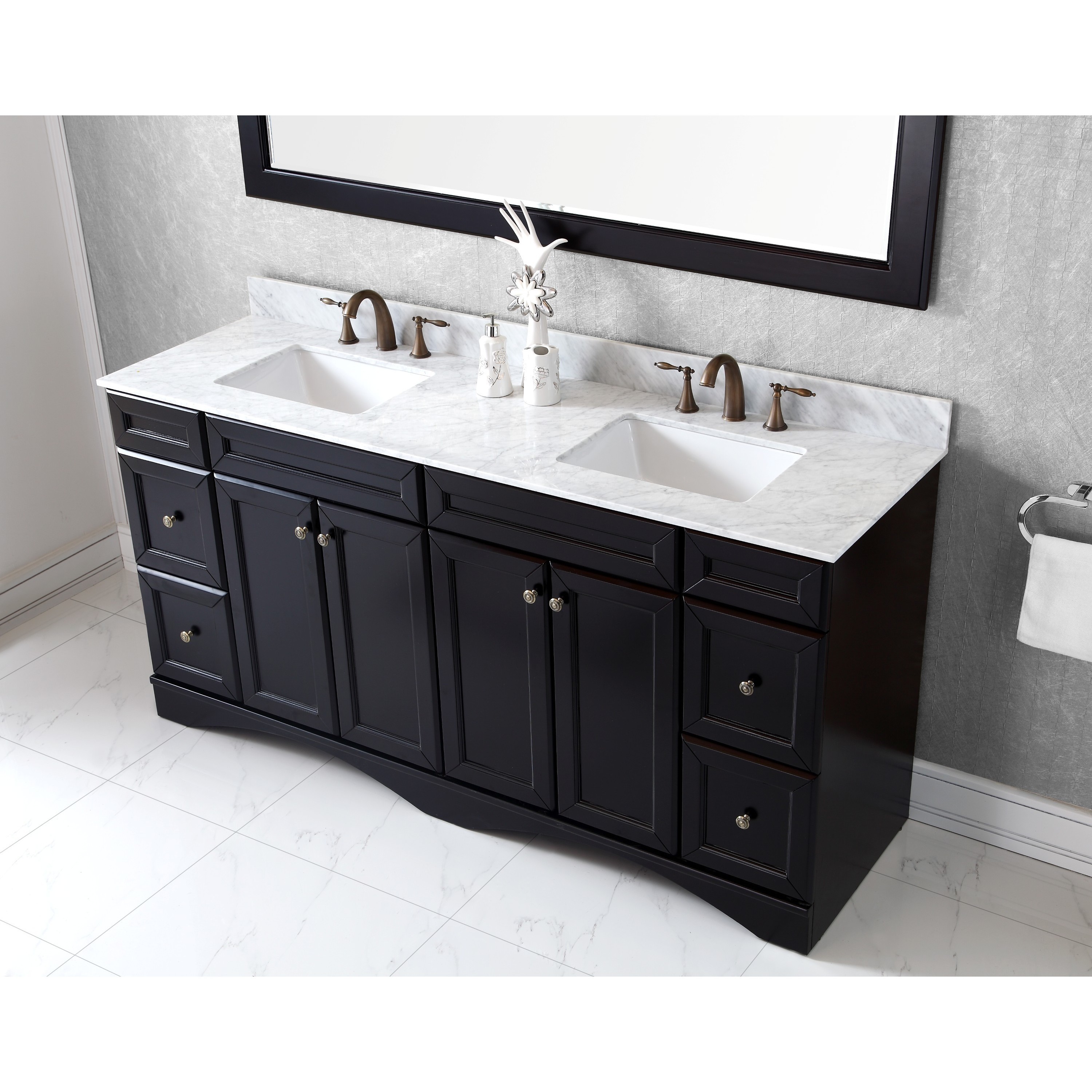 Virtu Usa Talisa 72 Inch Carrara White Marble Double Sink Vanity Overstock 9779561 Brown Black