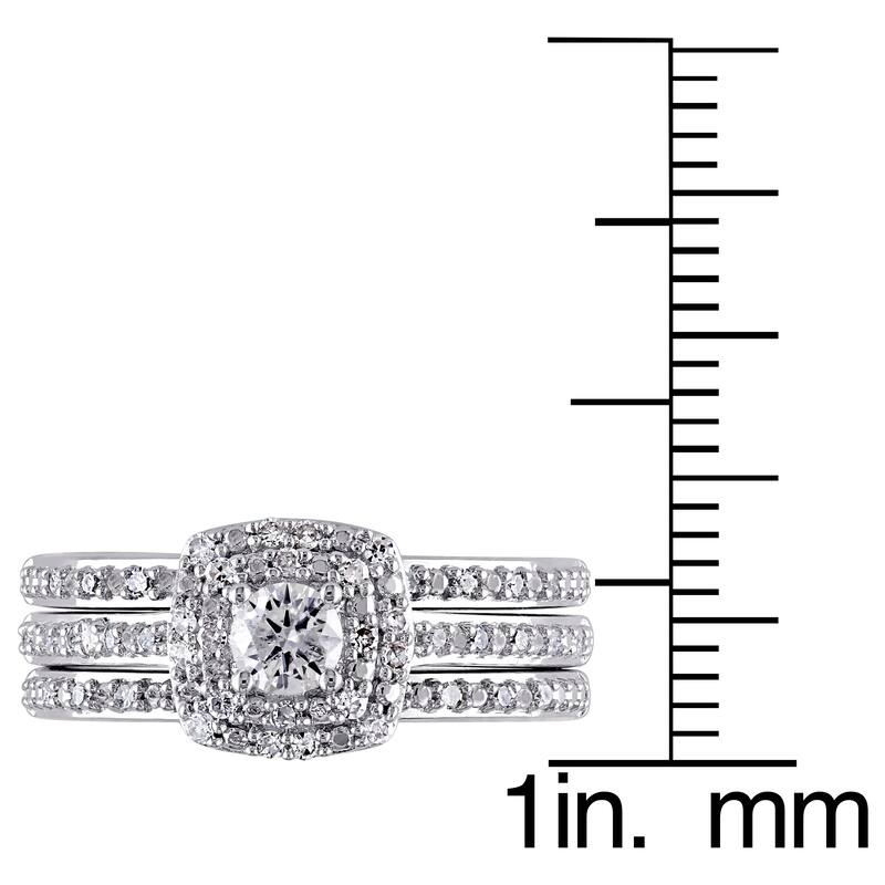 Miadora Sterling Silver 1/2ct TDW Cushion Diamond Double Halo Bridal Ring Set