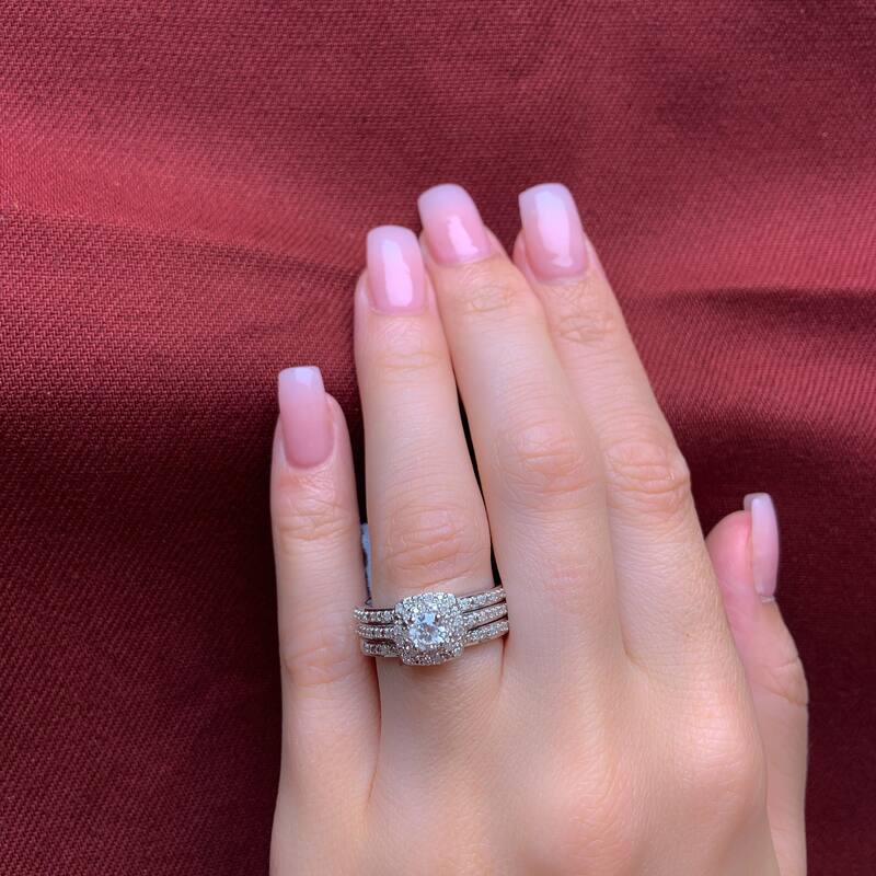 Miadora Sterling Silver 1/2ct TDW Cushion Diamond Double Halo Bridal Ring Set