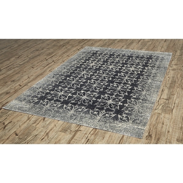 Grand Bazaar Power-Loomed Art Silk Chantal Rug in Dark Gray/Silver (5' x 7'6) - 5' x 7'6"