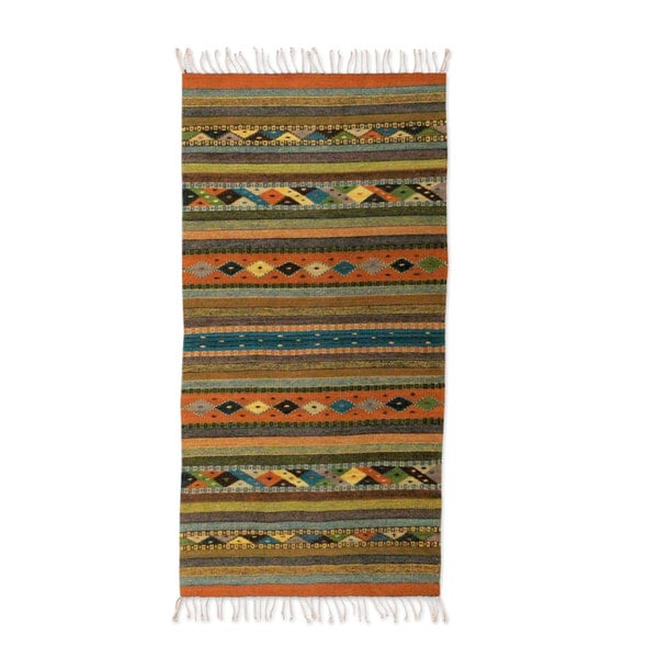 Handmade Mexican Zapotec Harmony Wool Rug 2 x 5 Ft. (Mexico) - 2' x 5'