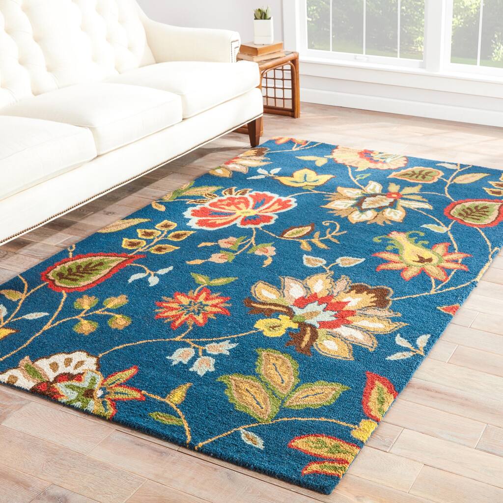 Dahlia Handmade Floral Blue/ Multicolor Area Rug (8' X 10') - 7'10" x 9'10"