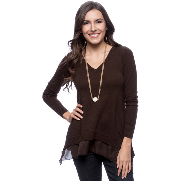 Ply Cashmere Womens Espresso Crunch Layered Look Sweater  