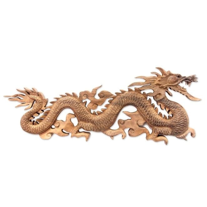 Handmade Baru Klinthing Dragon Traditional Brown Wood Sculpture (Indonesia)