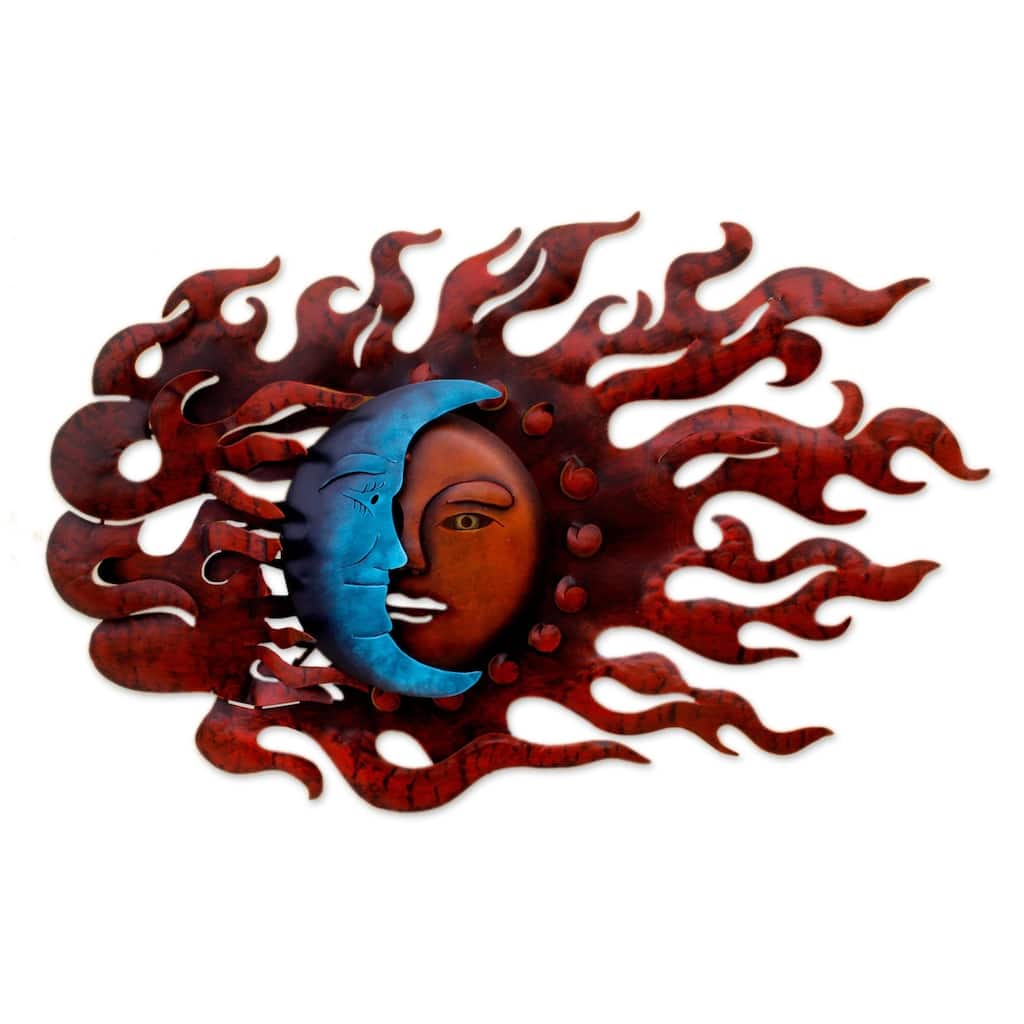 NOVICA Handmade High Wind Eclipse Painted Iron Sun and Moon Metal Wall Art (Mexico)