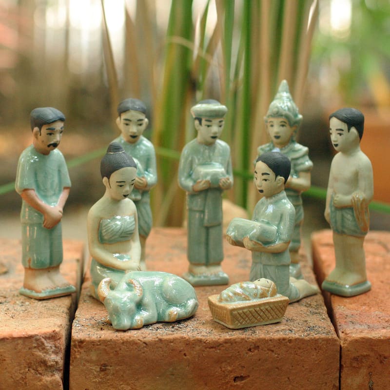 Christian Ceramic 9 Piece Religious Nativity Scene