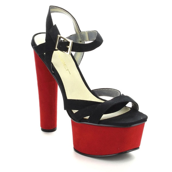 Label Womens KELLY 1 Ankle Strap Crossing Buckle Platform Heels