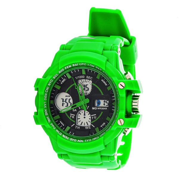 Everlast Sport Mens Analog Digital Round Watch with Green Rubber