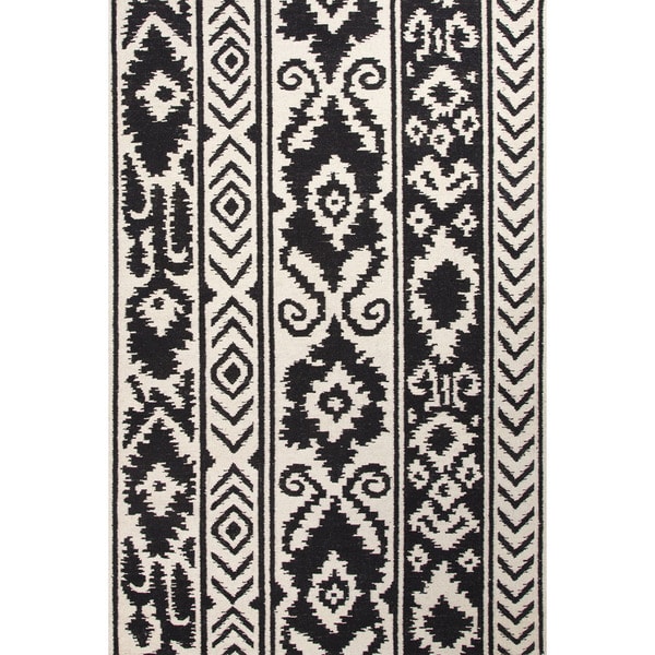 Handmade Indo Flat Weave Tribal Pattern White Black Wool Area Handmade Indo Flat Weave Tribal Pattern White Black Wool Area Rug 8 X27