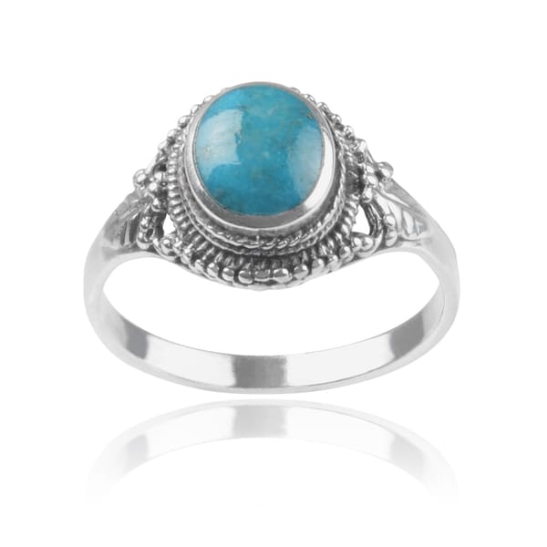Journee Collection Sterling Silver Leaf Turquoise Ring