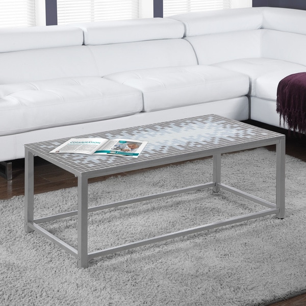 Shop Grey/ Blue Tile Top and Hammered Silvertone Metal Cocktail Table