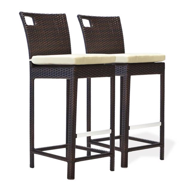 Bienal 30-inch Sydney Outdoor Wicker Bar Stool with Cushion (Set of 2)
