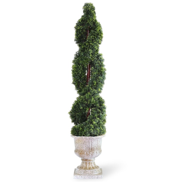 54-inch Double Cedar Spiral Tree with Decorative Urn - Green