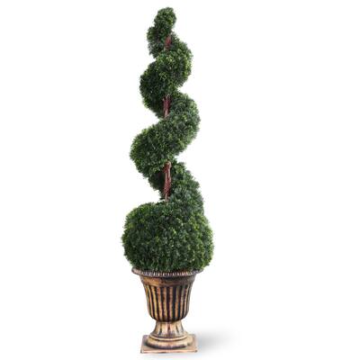54-inch Cedar Spiral Tree with Ball in a Black and Gold Urn