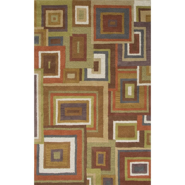 Hand tufted Geometric Pattern Red/ Green Area Rug (36 x 56)