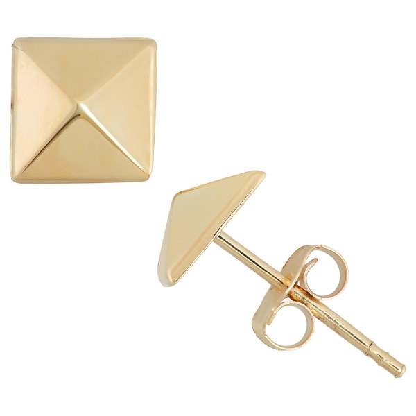 14K Gold Yellow Pyramid Style Stud Earrings
