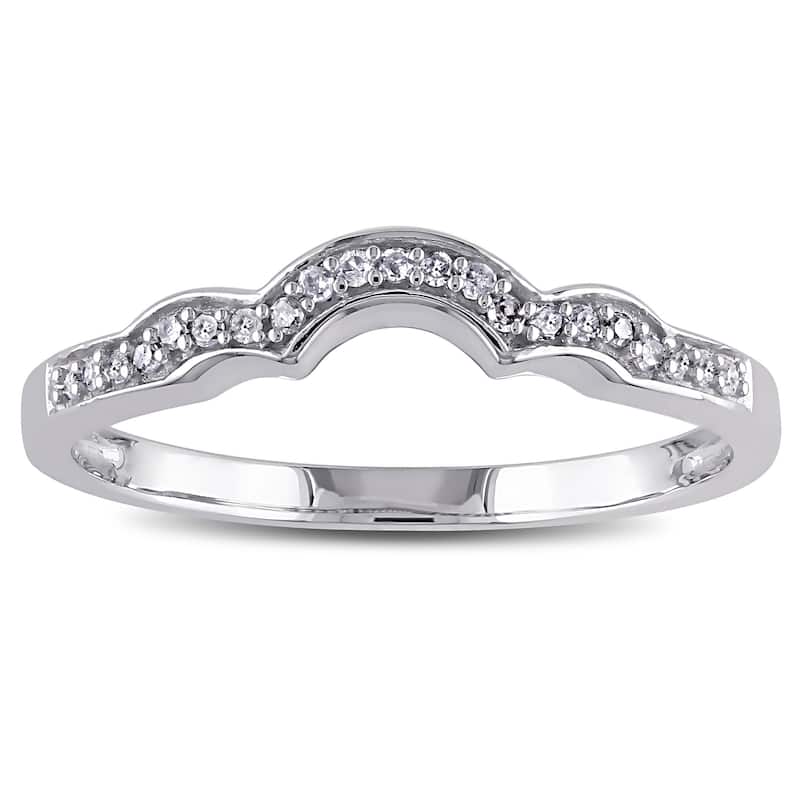 Miadora 10k White Gold 1/10ct TDW Diamond Stackable Contoured Wedding Band (G-H, I2-I3)