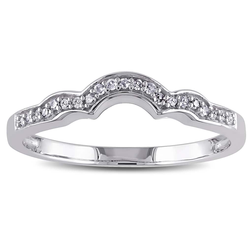 Miadora 10k White Gold 1/10ct TDW Diamond Stackable Contoured Wedding Band (G-H, I2-I3)