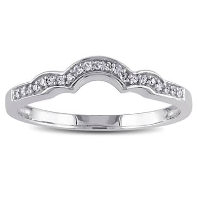 Miadora 10k White Gold 1/10ct TDW Diamond Stackable Contoured Wedding Band (G-H, I2-I3)