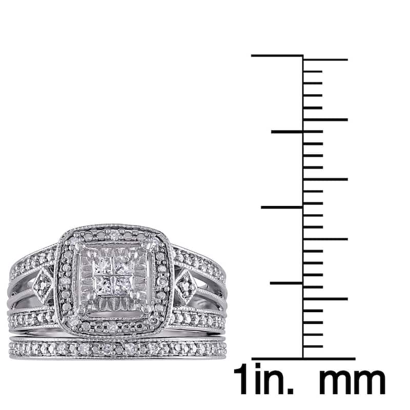 Miadora Sterling Silver 1/4ct TDW Princess-cut Diamond Bridal Ring Set