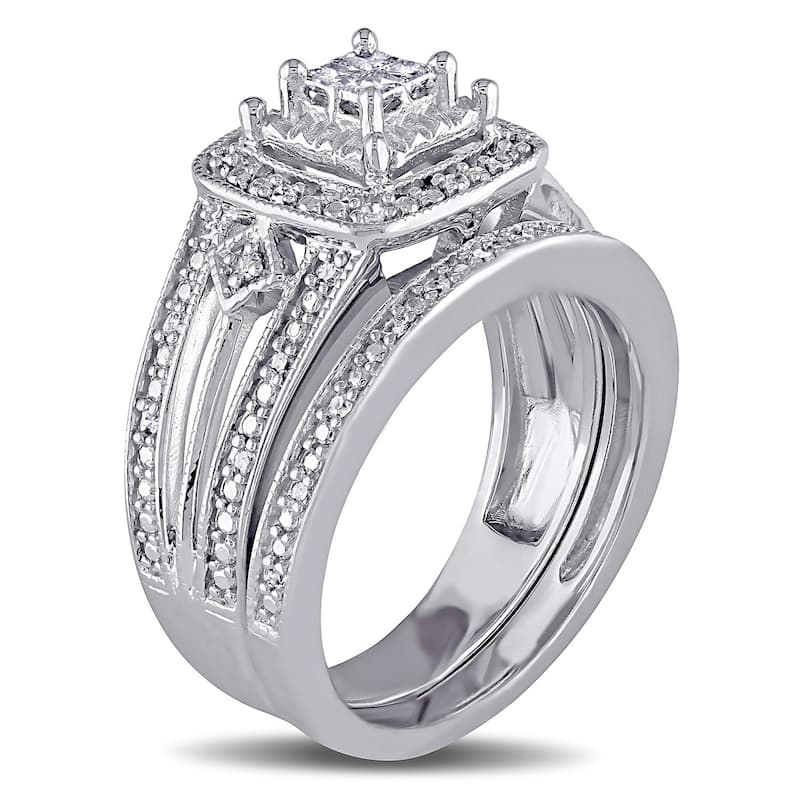 Miadora Sterling Silver 1/4ct TDW Princess-cut Diamond Bridal Ring Set