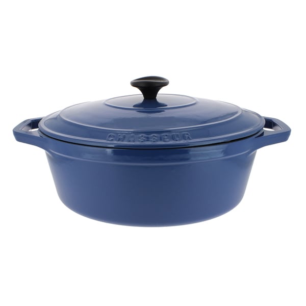 Chasseur French Blue Cast Iron Oval Casserole with Lid, 4.75 quart (14