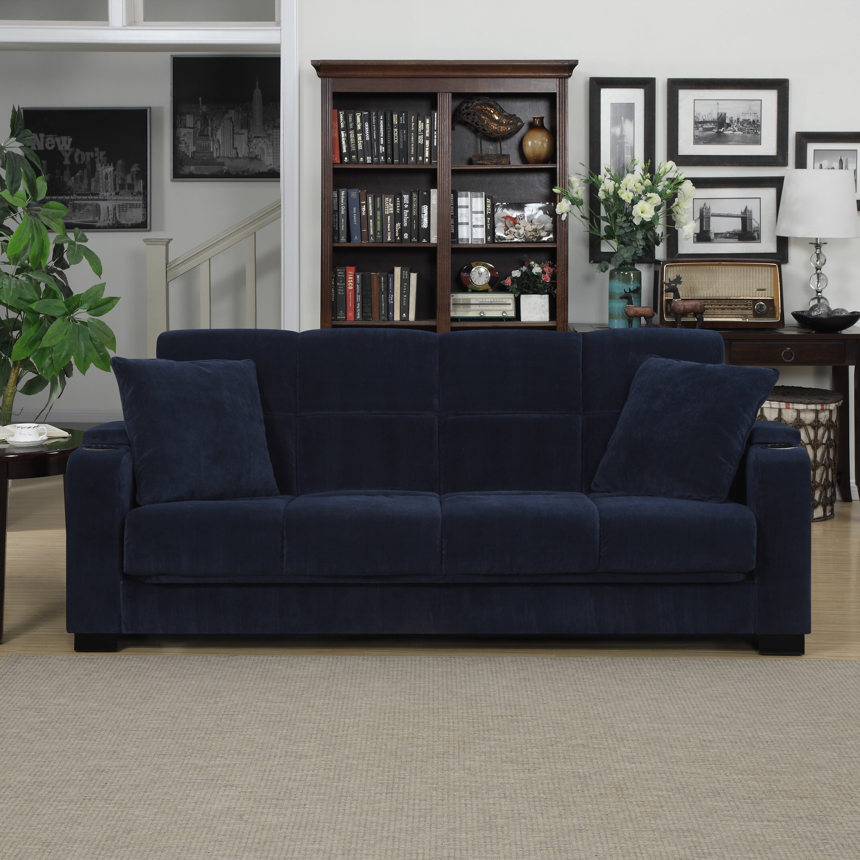 Shop Portfolio Tevin Navy Blue Velvet Convert A Couch Storage Arm