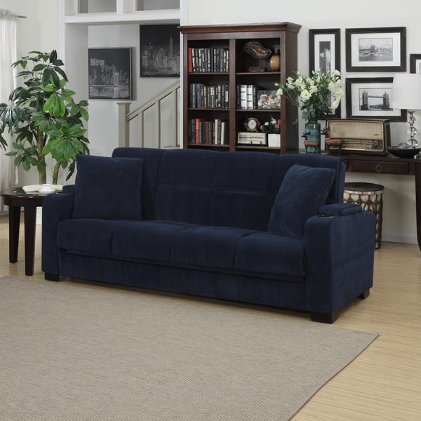 Shop Portfolio Tevin Navy Blue Velvet Convert A Couch Storage Arm