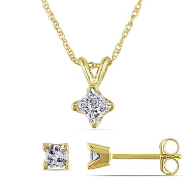Miadora 14k Yellow Gold 5/8ct TDW Diamond Earrings and Necklace Set