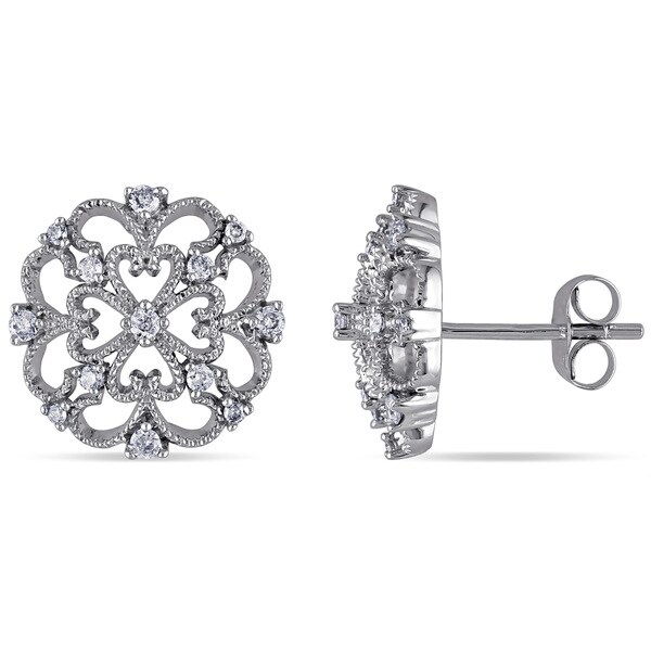 Shop Miadora 10k White Gold 1/4ct TDW Diamond Filigree Earrings - Free ...